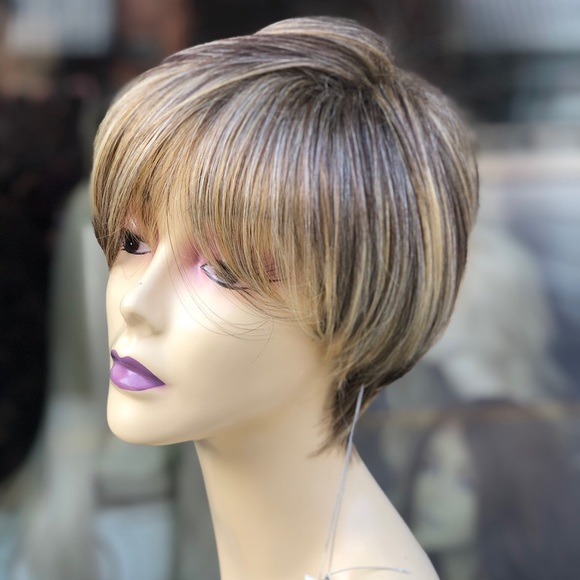 Short blonde Brown Angle cut bob pixie Wig 2020 main image 4